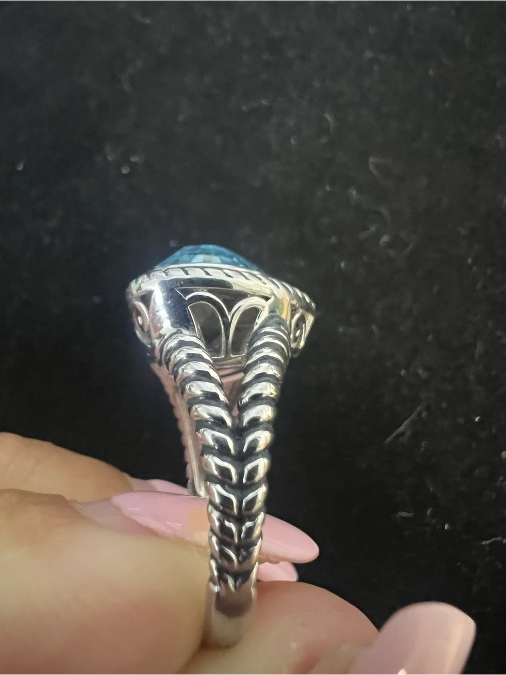925 STERLING SILVER BLUE TOPAZ (Cz) HEART ROPE BAND RING - Picture 7 of 9